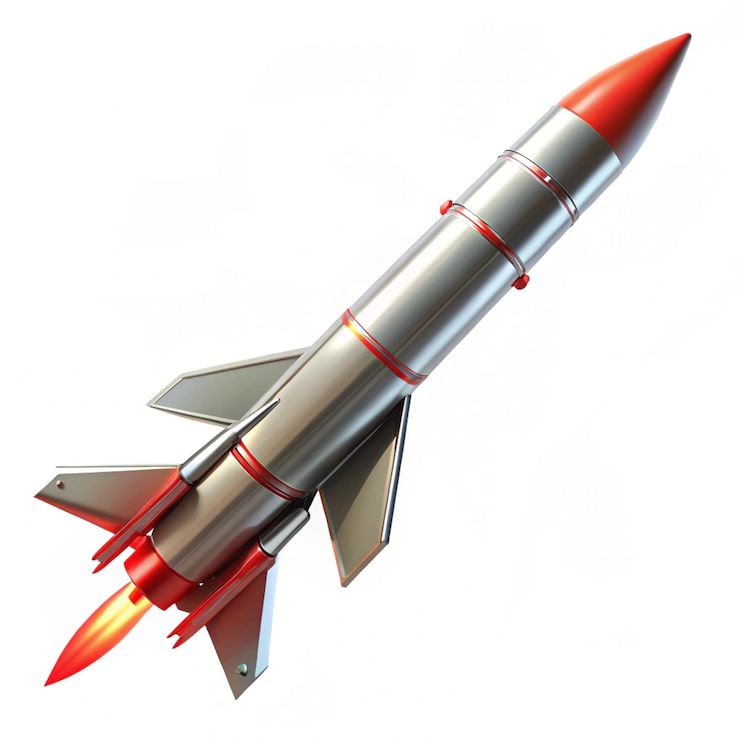 Kuva raketin pienoismalli, jonka pohjassa on punainen ja musta malli raketista