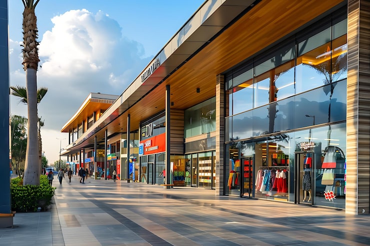 Foto een winkelcentrum met een bord dat zegt de winkel