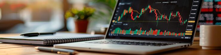Foto laptop forex grafiek met rode en groene balken
