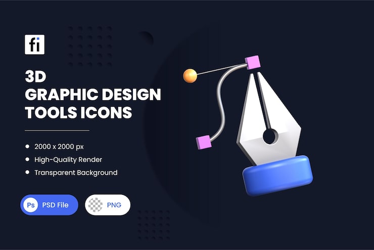 PSD 3d插图平面设计工具笔