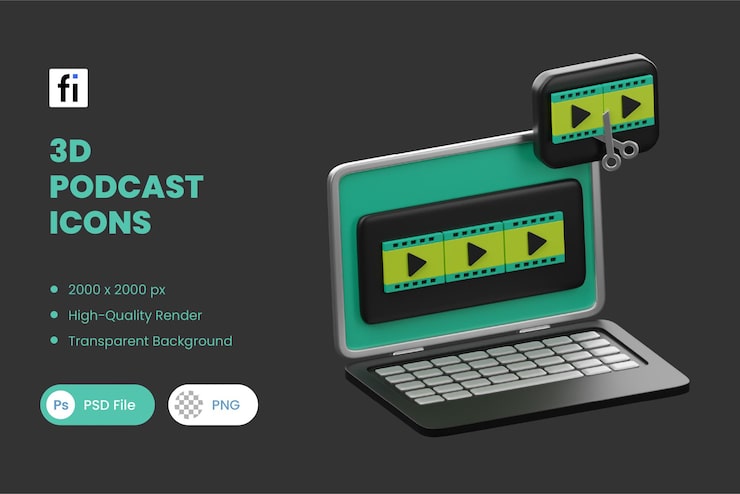 PSD 3d podcast illustratie video bewerkingssoftware