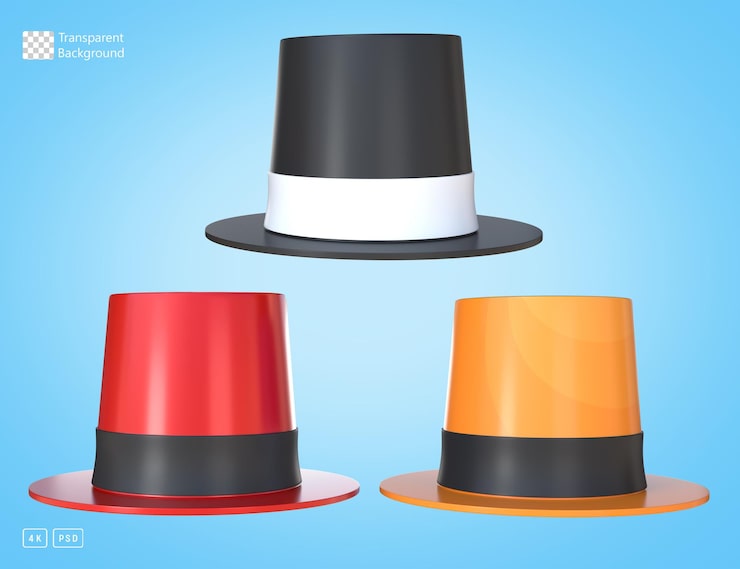 PSD 3d-rendering röda svarta och orange karnevalhattar