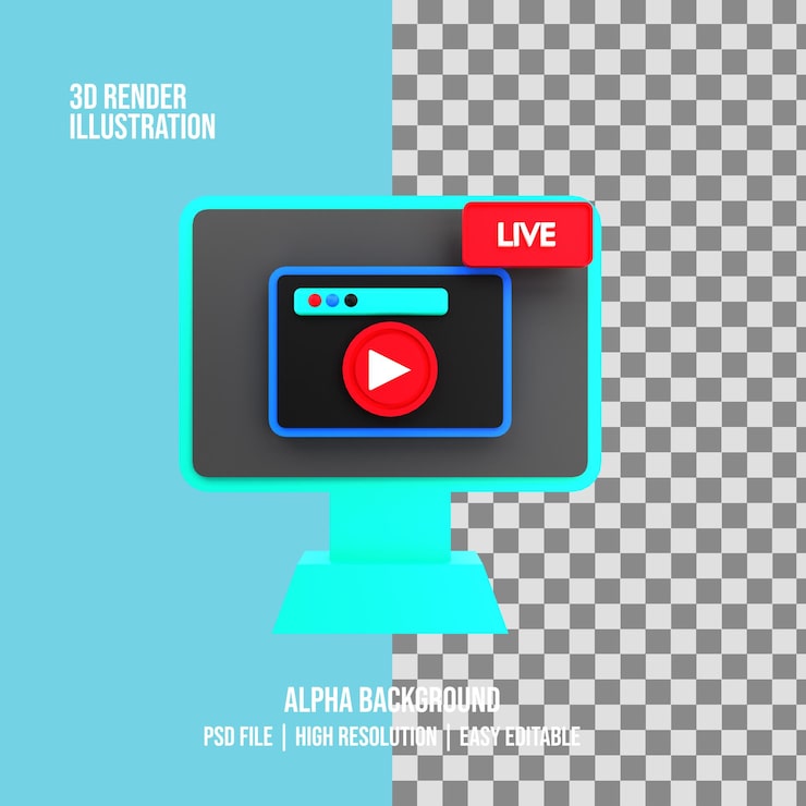 PSD 3d-rendering van live streaming illustratie