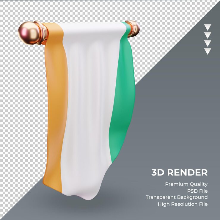 PSD 3d-vimpel elfenbenskustens flagga rendering höger vy