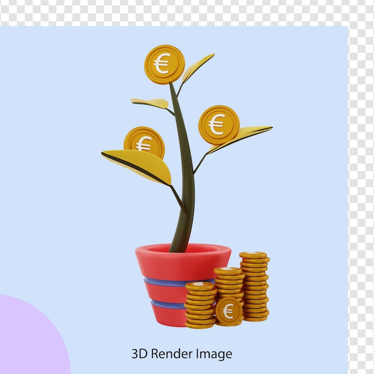 PSD 3d-weergave van euro geldboom groeiende