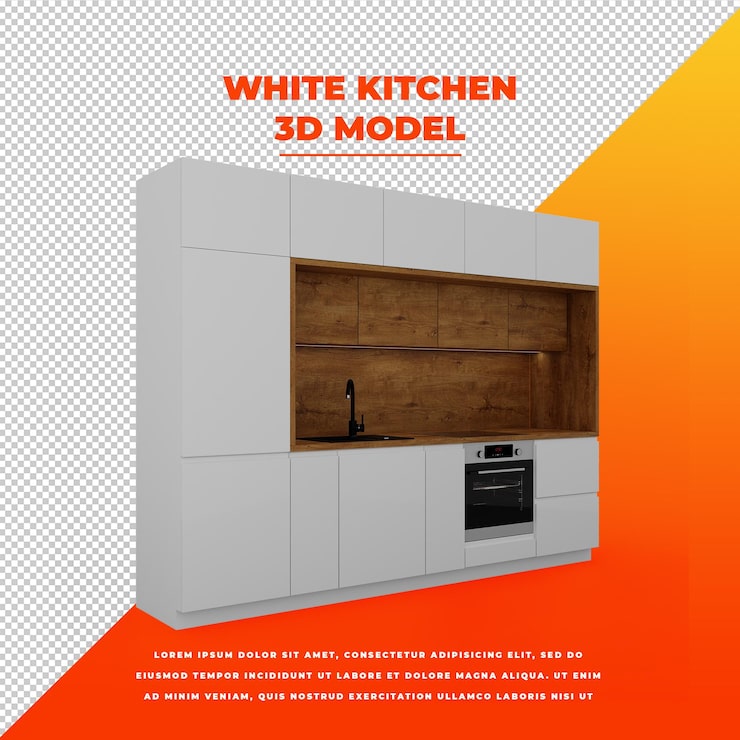 PSD beyaz modern mutfak.