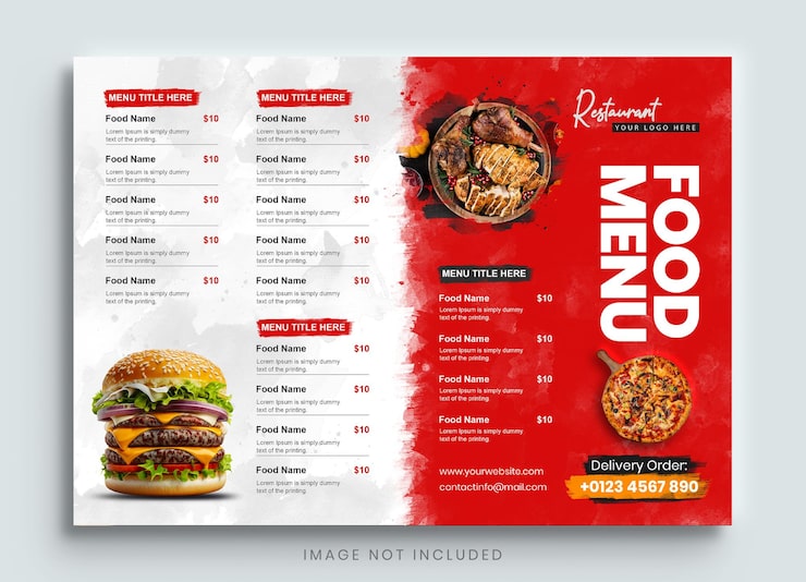 PSD bifold szablon broszury menu restauracji