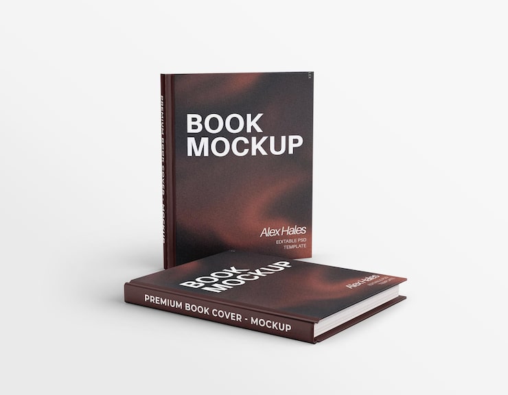 PSD bokmockup med två inbundna böcker på en vit bakgrund