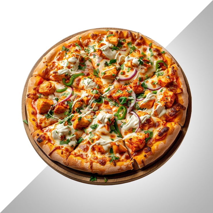 PSD buffalo chickenegg pizza izolowana na przezroczystym tle