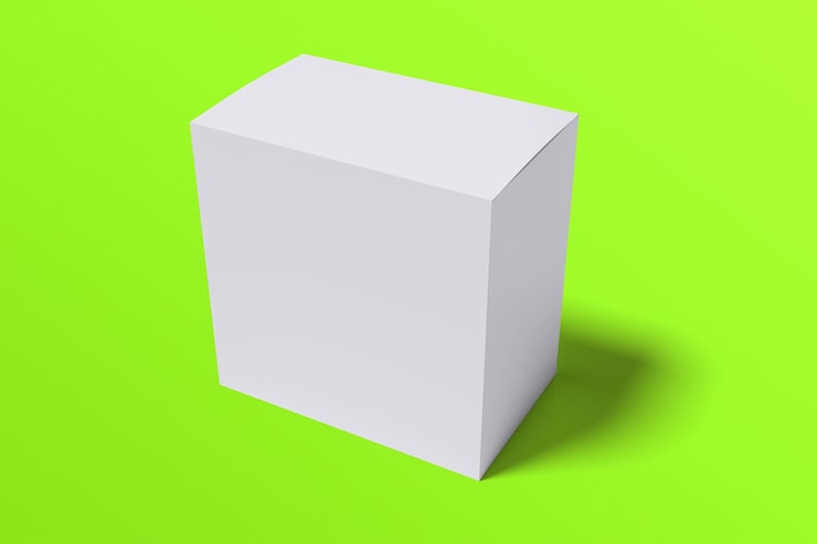 PSD canlı yeşil arka plan üzerinde boş beyaz ürün ambalaj kutusu mockup'ı