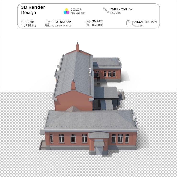 PSD 卡通医院建筑3d建模psd文件