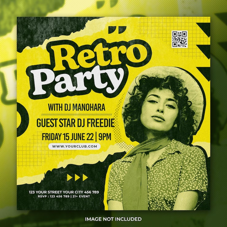 PSD club dj retro fest flyer sociale medie post skabelon
