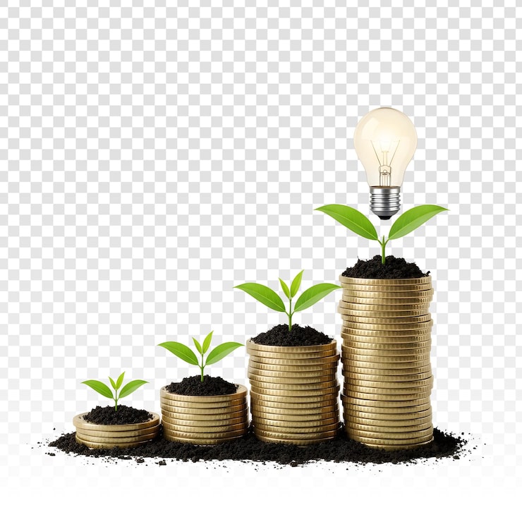 PSD concept: financiële groei en investeringsidee met groeiende stapels geld