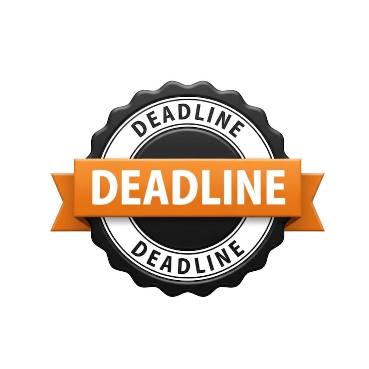 PSD deadline-badge met oranje lint geïsoleerd op een transparante achtergrond