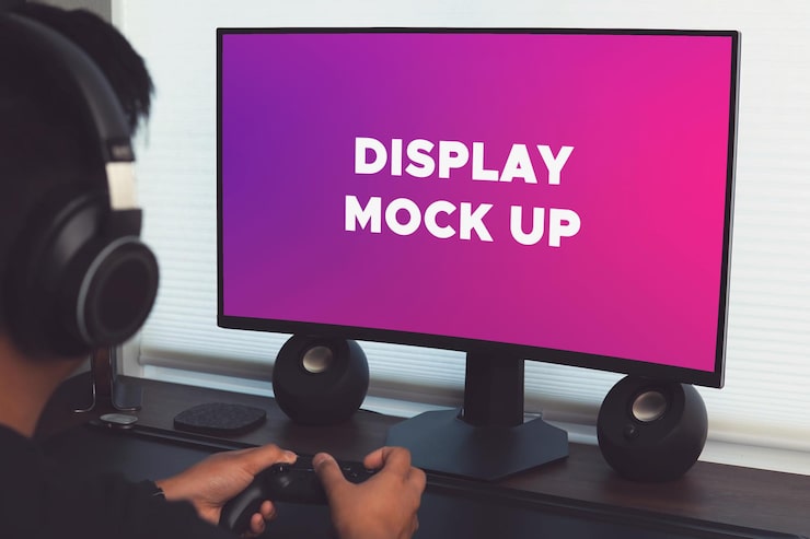 PSD display mockup scherm mockup monitor mockup setup mockup gaming setup