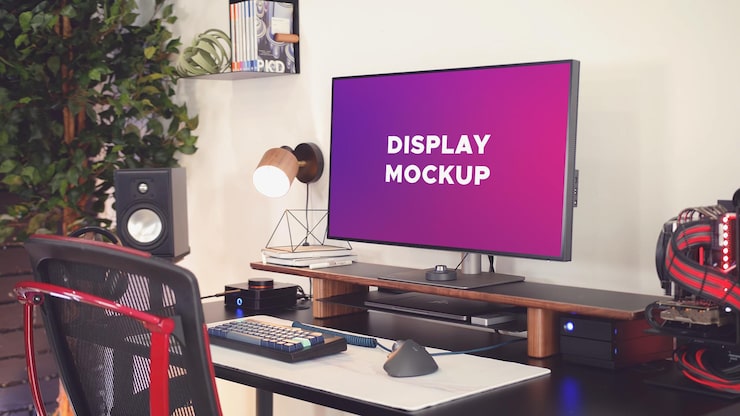 PSD display mockup scherm mockup monitor mockup setup mockup gaming setup
