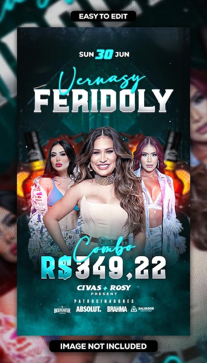 PSD dynamiczny plakat promocyjny wydarzenia nocnego życia z występującymi artystami i sponsorami