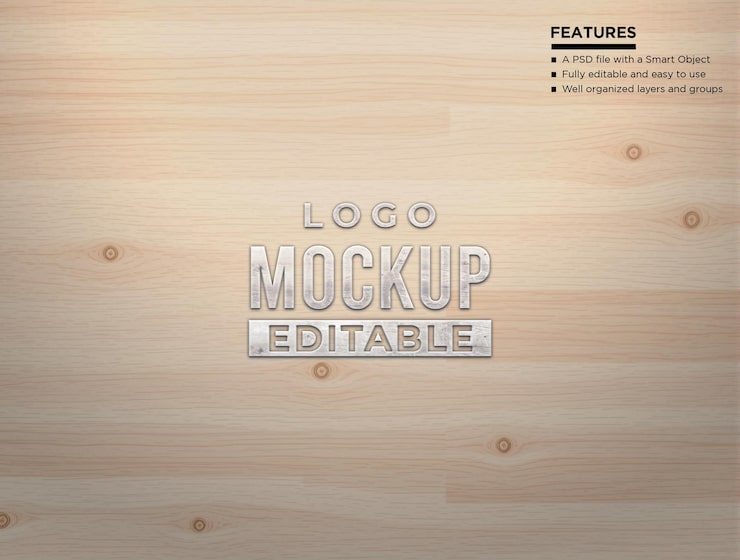 PSD edytowalny mockup logo na teksturze jasnego drewna