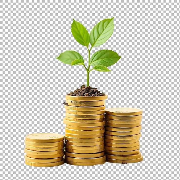 PSD een plant die groeit uit een stapel gouden munten