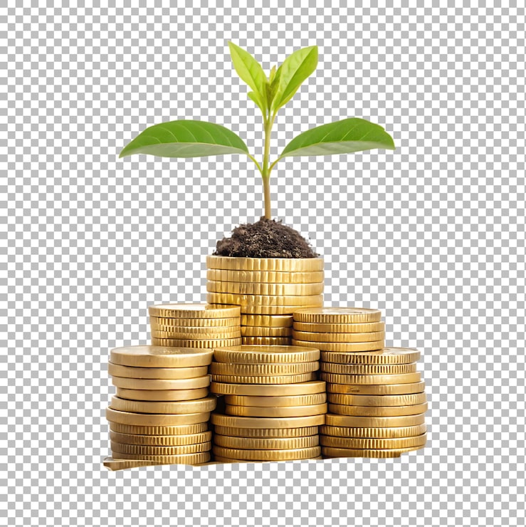 PSD een plant groeit op een stapel munten.