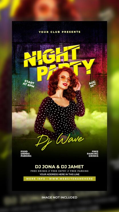 PSD energetyczny plakat na klubową imprezę nocną w stylu retro