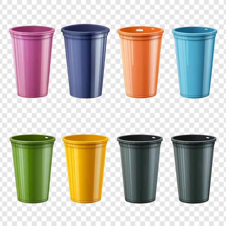 PSD et sæt farverige plastikkopper med forskellige farver