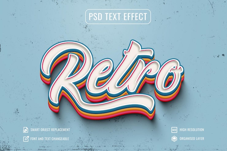 PSD fargerik retro tekst effekt psd