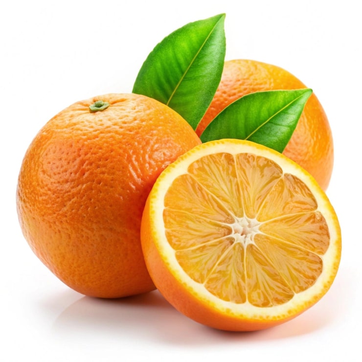 PSD färsk apelsin citrusfrukt isolerad på vit bakgrund