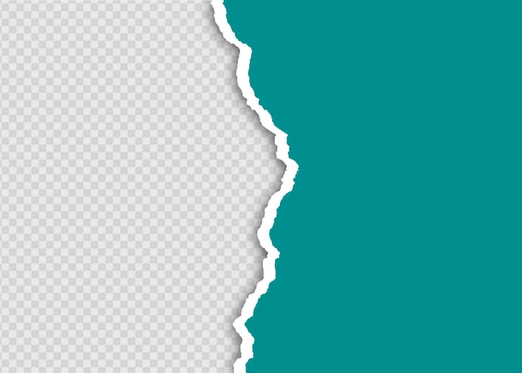 PSD flået papir med teal og transparent baggrund