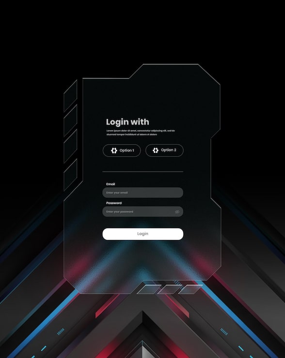 PSD gaming login ui interface glas morfisme mockup