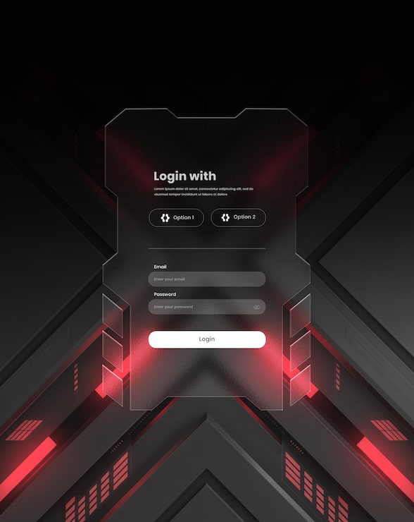 PSD gaming login ui interface glas morfisme mockup