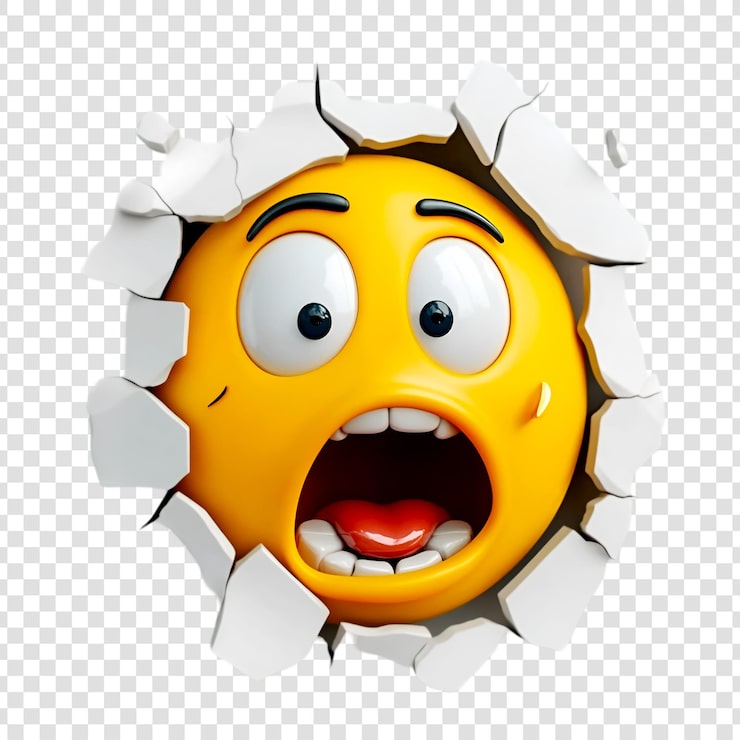 PSD geschokte emoticon die door de muur barst 3d-rendering