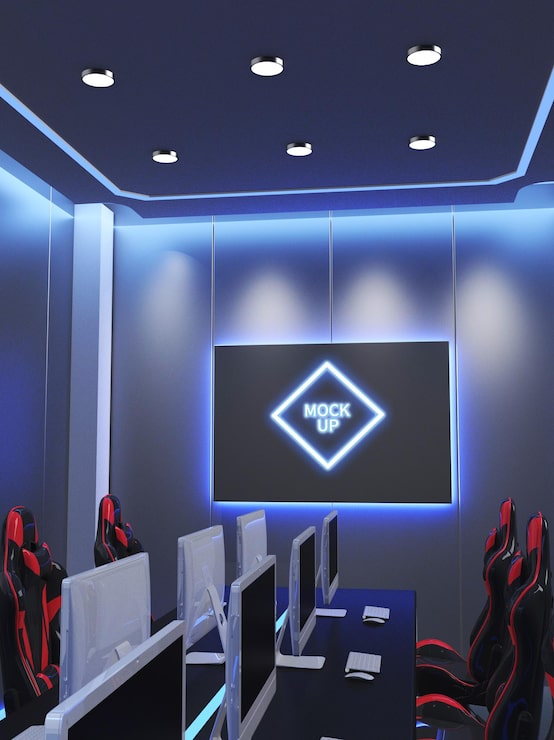 PSD gloeiende game room muur mockup