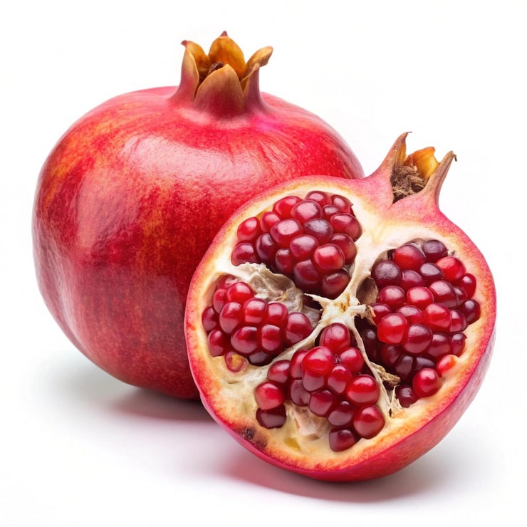 PSD granatäpple frukt skuren del isolerad på vit bakgrund