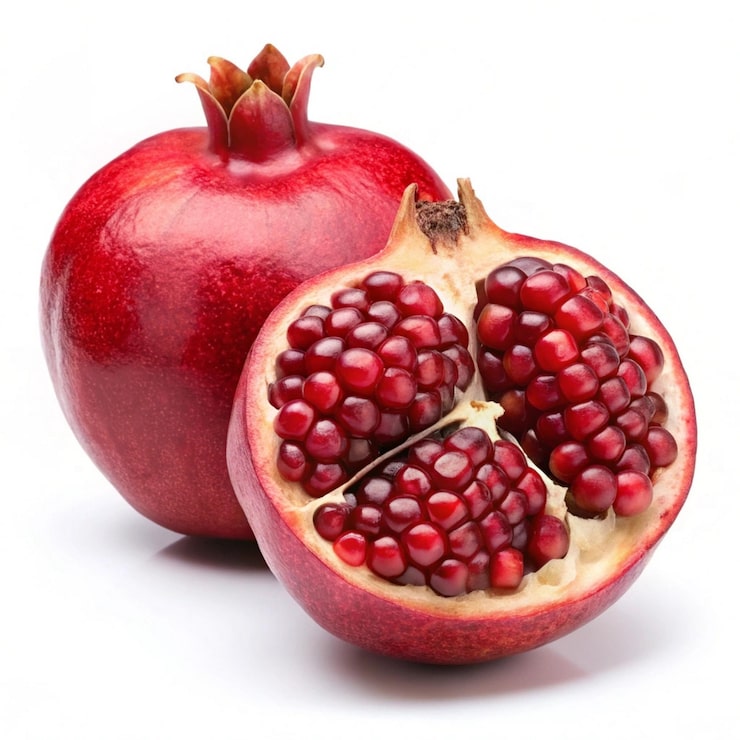 PSD granatäpple frukt skuren del isolerad på vit bakgrund