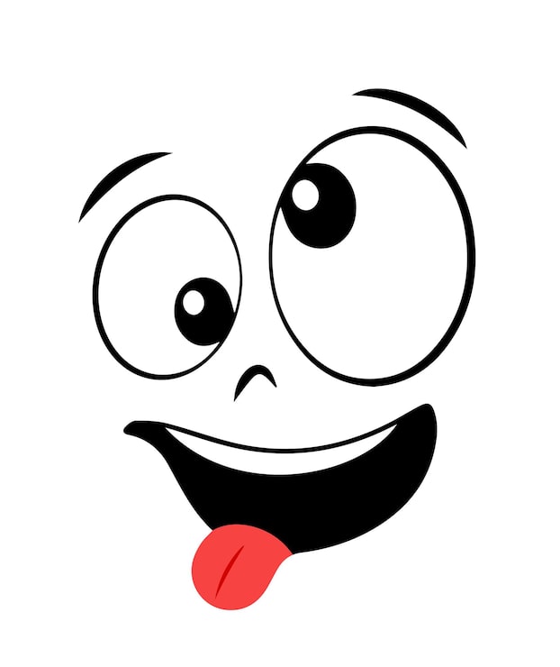 PSD grappig cartoongezicht met grote ogen en tong uitdrukkingscomic emoticon geïsoleerde illustratie