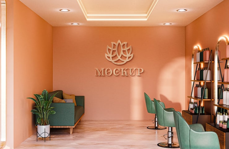 PSD güzellik salonu klinik odası duvar logo mockup'ı gerçekçi 3d render
