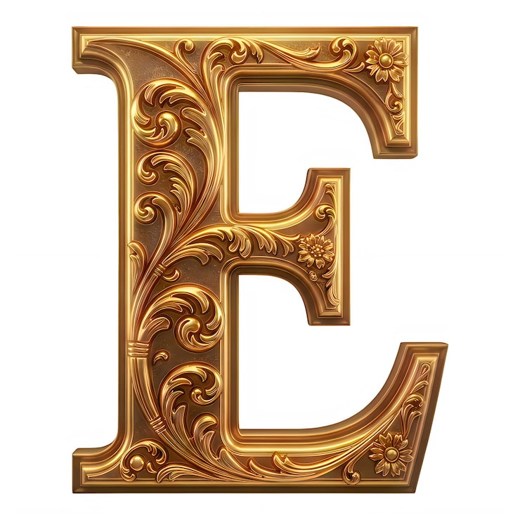 PSD gyldent ornamentalt bogstav e