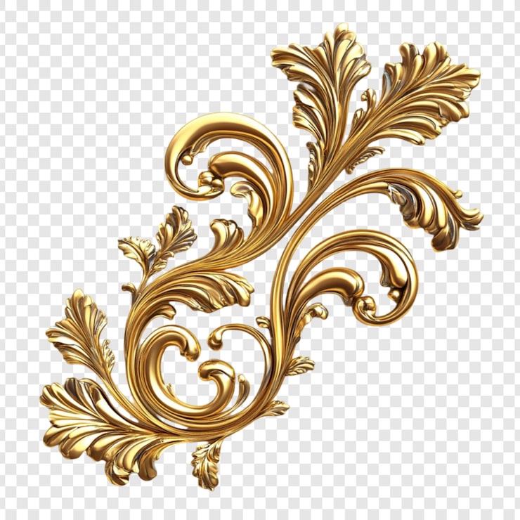 PSD gyldent ornamenteret blomsterdesignelement, luksusindretning, guldhvirvler, blade, elegant udsmykning