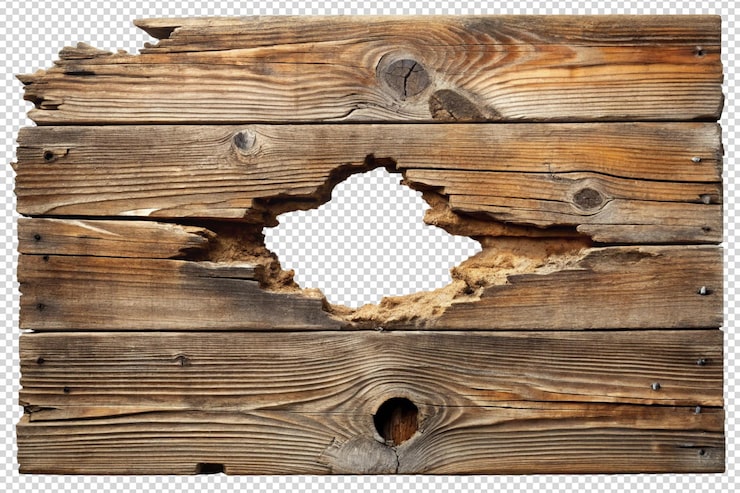 PSD hål i väderbiten trävägg png