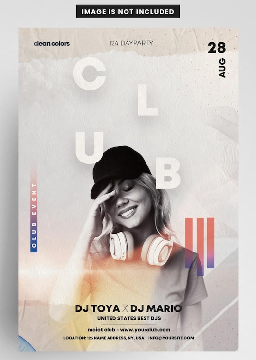 PSD hvid minimal party koncert flyer skabelon