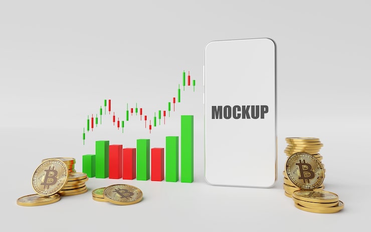 PSD investeringsconcept met mockup van smartphone in 3d-weergave