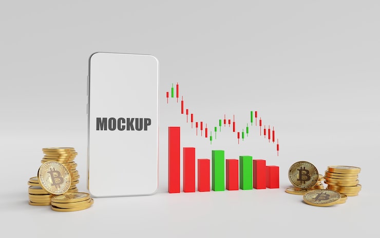PSD investeringsconcept met mockup van smartphone in 3d-weergave