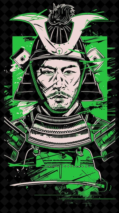 PSD japanilainen samuraimies muotokuva, jolla on kabuto-kypärä ja eloisa värimuotoilu png-kokoelmat