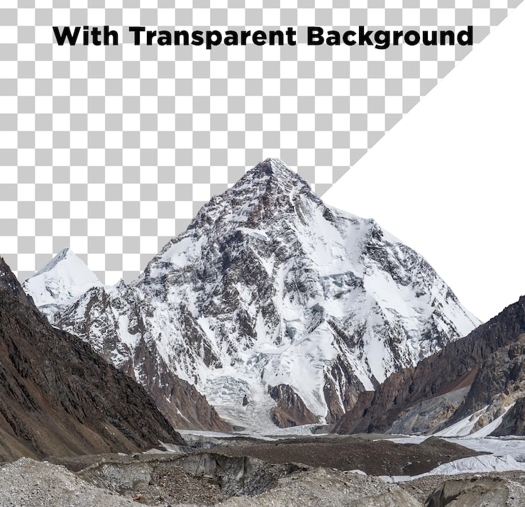 PSD k2-berget pakistan högsta topp isolerad på transparent bakgrund