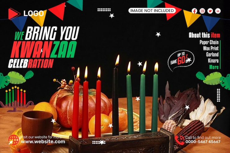 PSD kwanzaa fest banner med sociale medier miniature eller webbanner skabelon