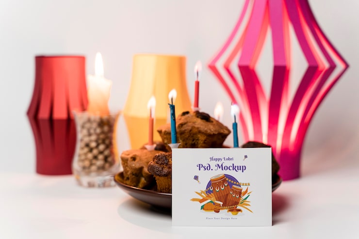 PSD lohri mockup med cupcakes