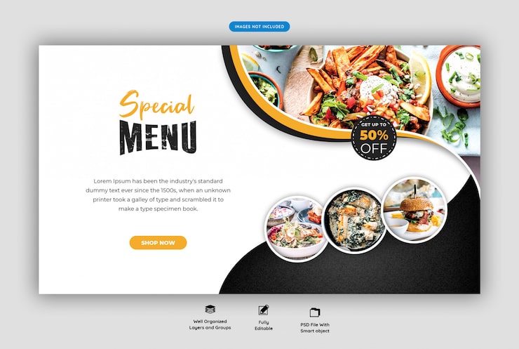 PSD menu baneru żywności i restauracja szablon sieci web
