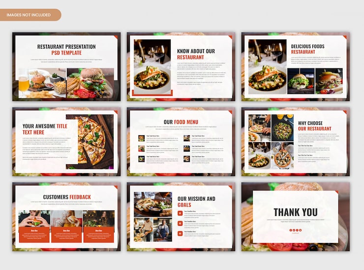 PSD minimalny szablon prezentacji przeglądu restauracji i żywności