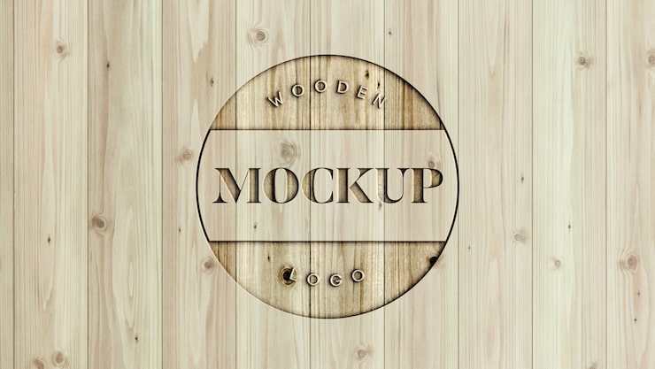 PSD mockup drewnianego logo